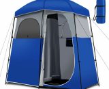 Costway - Double-Room Camping Shower Tent Changing Room Privacy Tent w/ Ground Stakes 6085650640022 GP11664BL