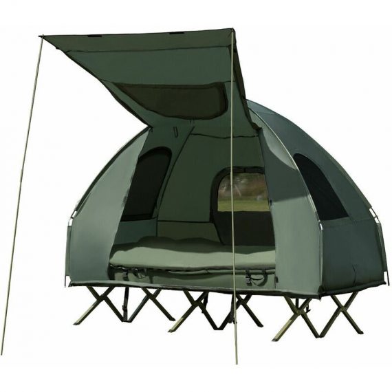 Costway - 2 Person Foldable Camping Tent, Elevated Tent Cot with Camping Bed, Air Mattress, Sleeping Bag, Foot Pump and Carry Bag, Waterproof & 617748391149 OP3930