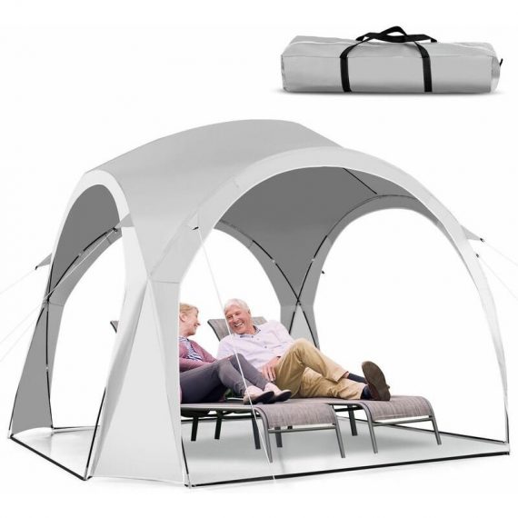 Costway - 11¡¯x 11¡¯Large Sun Shelter for 6-8 People UPF50+ Beach Tent w/ Carry Bag Camping 6085649707484 GP11658WH