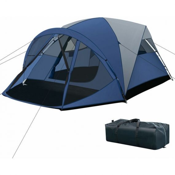 Costway - 6-Person Large Family Camping Dome Tent W/ Screen Room Porch & Removable Rainfly 6085648796762 GP11657BL