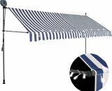 Manual Retractable Awning with led 350 cm Blue and White - Hommoo DDvidaXL145846_UK
