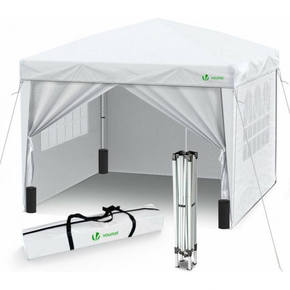 3m x 3m Pop Up Gazebo with Sides & 4 Weight Bags & Carry Bag, White - Vounot 7924699070684 6973424412374