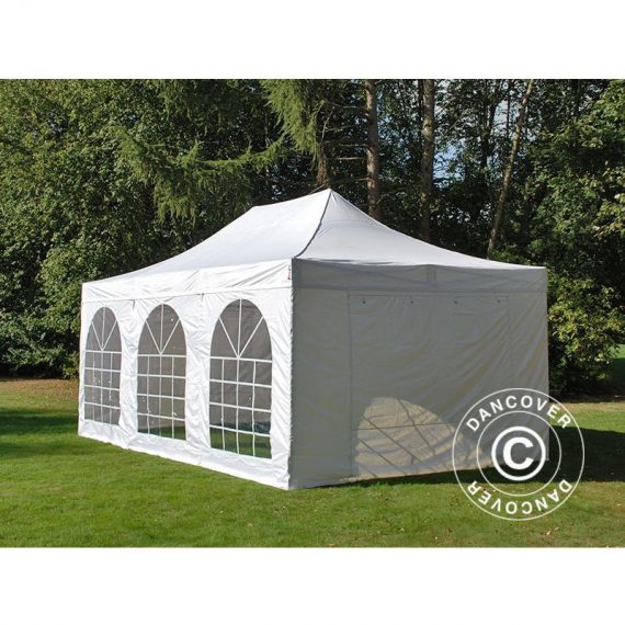 Pop up gazebo FleXtents Pop up canopy Folding tent PRO Vintage Style 4x6 m White, incl. 8 sidewalls - White 5710828618831 5710828618831
