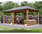 Dunster House Ltd. - Wooden Gazebo Atlas Titan 6m x 3m - Permanent Heavy Duty Pressure Treated Patio Shelter With Roof Shingles 10 Year Guarantee 3247 5055438715502