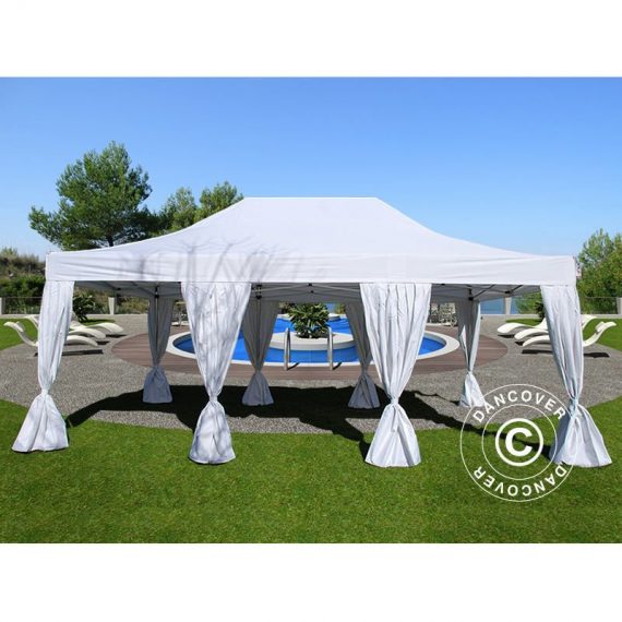 Pop up gazebo FleXtents Pop up canopy Folding tent PRO 4x6 m White, incl. 8 sidewalls & 8 decorative curtains - White 5710828266209 5710828266209