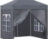 Gazebo, 2x2m Pop Up Party Tent with Side Panels, Waterproof Marquee, Grey MANOUK-JYPBTE001GY 680904709317