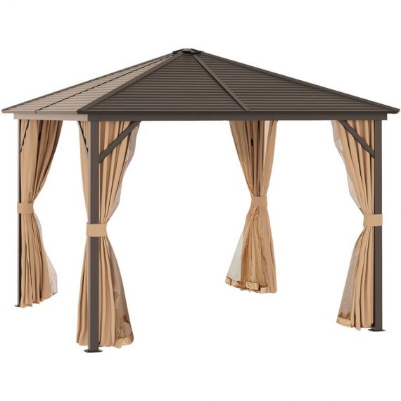 3x3(m) Hardtop Gazebo Outdoor Shelter w/ Steel Roof & Aluminium Frame - Brown - Outsunny 5056534550349 5056534550349