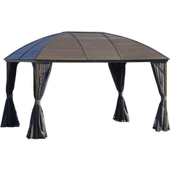 Outsunny - 4x3(m) Hardtop Gazebo Aluminium Garden Pavilion w/ Steel Roof Dark Grey - Grey 5056534537616 5056534537616