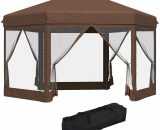 Outsunny - 4x4m Garden Gazebo Tent Outdoor Metal Adjustable Sunshade w/ Net - Brown 5056029896303 5056029896303