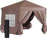 4x4m Garden Gazebo Tent Outdoor Metal Adjust Sun Shade w/ Zippered Net - Brown - Outsunny 5056029896266 5056029896266