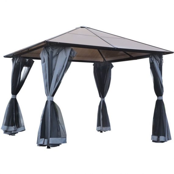 3 x 3(m) Polycarbonate Hardtop Gazebo with Aluminium Frame and Curtains - Grey - Outsunny 5056029880951 5056029880951