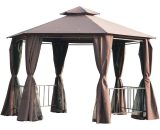 Outsunny - 3 x 3(m) Gazebo Canopy 2 Tier Patio Shelter Steel for Garden Brown - Brown 5055974873629 5055974873629
