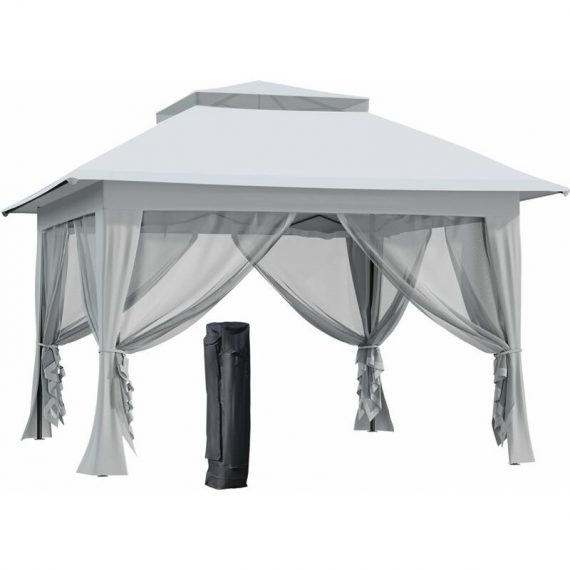 3.6 x 3.6m Pop-up Tent Gazebo Instant Canopy Steel Oxford w/ Roller Bag - Light Grey - Outsunny 5056534565640 5056534565640
