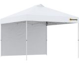 Outsunny 3x3(M) Pop Up Gazebo Canopy Tent w/ 1 Sidewall Carrying Bag White - White 5056534573799 5056534573799