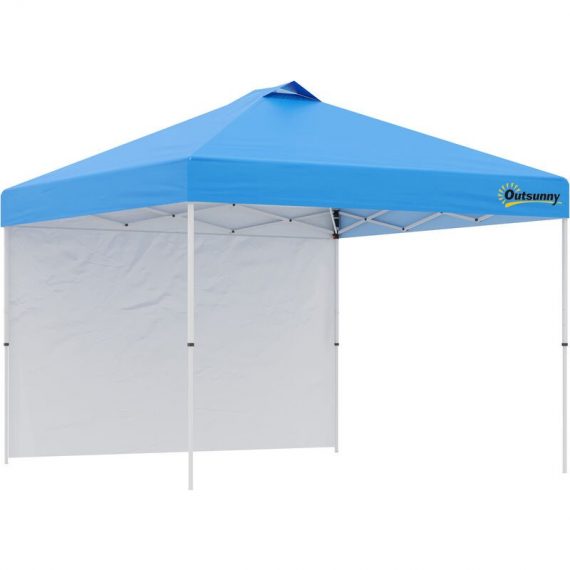 3x3(M) Pop Up Gazebo Canopy Tent w/ 1 Sidewall Carrying Bag Blue - Blue - Outsunny 5056534573843 5056534573843