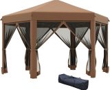 3.2m Pop Up Gazebo Hexagonal Canopy Tent Outdoor w/Sidewalls Brown - Brown - Outsunny 5056399127854 5056399127854