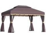 3x4m 2-Tier Gazebo Aluminium Garden Marquee Party Tent Canopy Coffee - Coffee - Outsunny 5060348506324 5060348506324