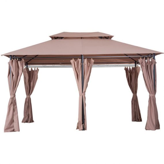 Outsunny 3 x 4m Outdoor 2-Tier Steel Frame Gazebo with Curtains Outdoor Backyard - Brown 5056029882924 5056029882924