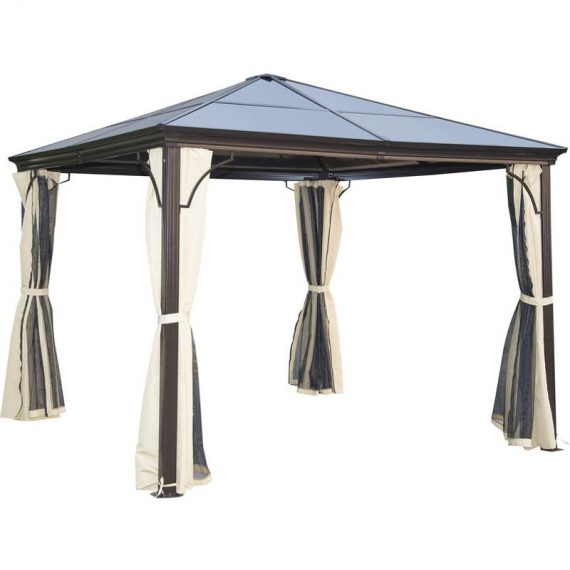 3 x 3(m) Hardtop Gazebo Canopy with Mosquito Netting and Curtains - Beige - Outsunny 5055974850095 5055974850095