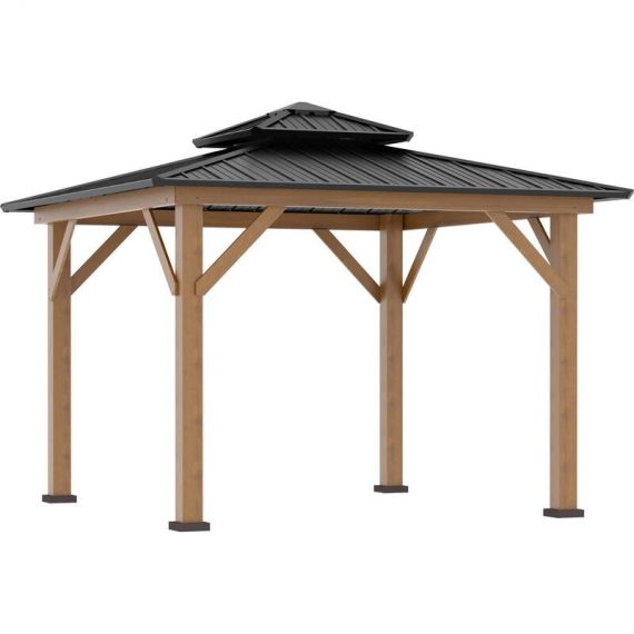 Outsunny - 3.5 x 3.5m Wood Frame Hardtop Gazebo w/ Double Vented Roof, Black - Black 5056534580551 5056534580551