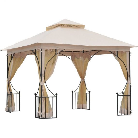 Gazebo Party Tent Canopy Sun Shade for Patio Garden Beige 3x3(m) - Beige, Black - Outsunny 5055974873353 5055974873353