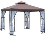 Outsunny 3 x 3(m) Patio Gazebo Canopy Garden Pavilion with 2 Tier Roof, Coffee - Coffee 5060265998615 5060265998615