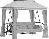 3 Seater Swing Chair Hammock Gazebo Patio Bench Outdoor Light Grey - Light Grey - Outsunny 5056534565558 5056534565558
