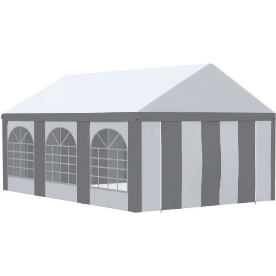 Outsunny 6 x 4m Party Tent, Marquee Gazebo with Sides, Windows and Double Doors - White and Grey 5056602934125 5056602934125