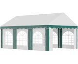 6 x 4m Marquee Gazebo, Party Tent with Sides and Double Doors - White and Green - Outsunny 5056602933685 5056602933685