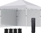 Outsunny 3x3 (M) Pop Up Gazebo Party Tent w/ 2 Sidewalls, Weight Bags, White - White 5056602938727 5056602938727