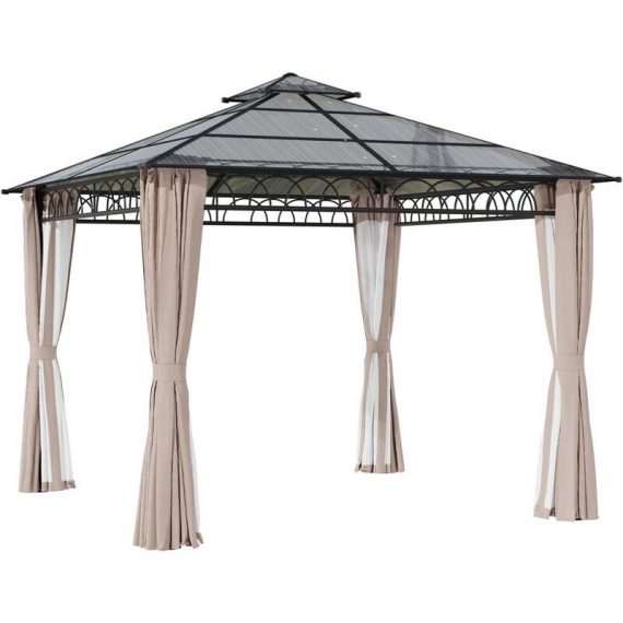 3 x 3 (m) Double Roof Hard Top Gazebo with Nettings & Curtains - Black, Dark Grey, Khaki - Outsunny 5056602933005 5056602933005