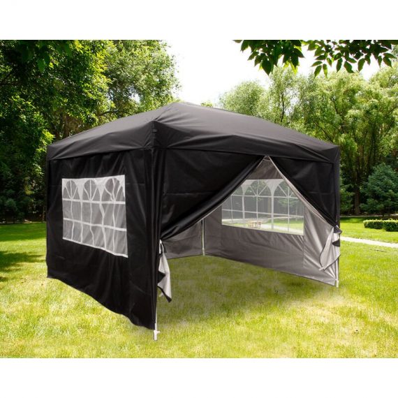 Greenbay Garden Pop Up Gazebo Party Tent Canopy With 4 Sidewalls and Carrying Bag Black 3x3M 614PG30BK 7425650192104