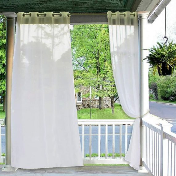 Outdoor patio curtains - 2 semi-transparent linen look waterproof patio curtains, indoor and outdoor curtains for gazebo pergola balcony holiday BAY-14855 5291689061924