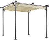 Outsunny - 3x3m Outdoor Pergola Metal Gazebo Porch Awning Retractable Canopy - Beige 5056029823279 5056029823279