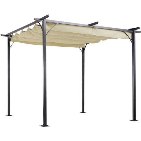 Outsunny - 3x3m Outdoor Pergola Metal Gazebo Porch Awning Retractable Canopy - Beige 5056029823279 5056029823279