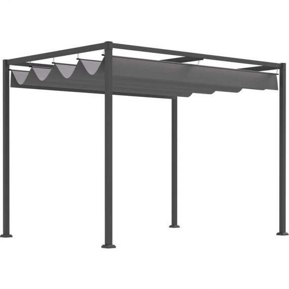 Outsunny - 3 x 2m Metal Pergola Gazebo Patio Sun Shelter Retractable Canopy Grey - Grey 5056399119941 5056399119941