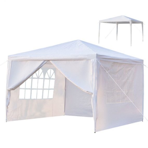 Gazebo with 4 Removable Panels, 3M x 3M Portable Waterproof pe Canopy Tent for Garden Market Stalls Party Wedding Beach Outdoor (White) U1K51280911 5080300215071