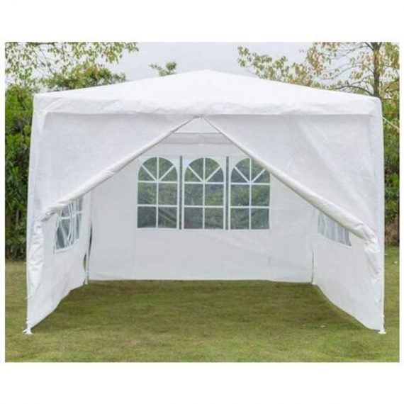 White- Garden Gazebo with Sides 3M x 3M Outdoor Garden Shelter with Detachable Sides Waterproof Beach Party Festival Camping Tent Canopy Wedding PE-3X3-W-4-NEW-M1