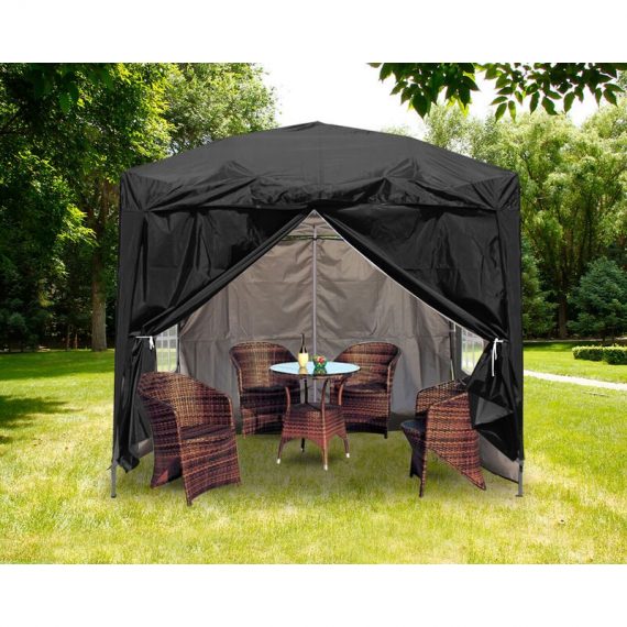 2x2m Outdoor Pop Up Gazebo Garden Marquee Party Tent Canopy 4 Side Panels Black ZP-PUP-20BK 7425650345852