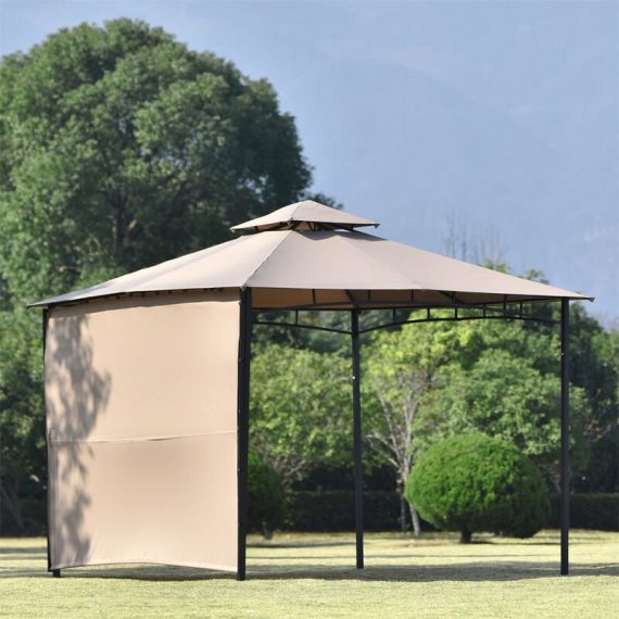 Gazebo Outdoor with Side Panel, 3m x 3m Canopy Tent Shelter with Extendable Awning for Garden Patio (Light Brown) 1djMX285593AAA 5080300195533