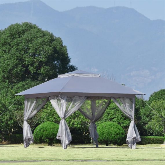 Gazebo Outdoor, 3m x 3m Aluminum Pop-Up Tent with Netting, Double Top Canopy Shelter for Garden Patio (Gray) 1djMX285592AAB 5080300195571