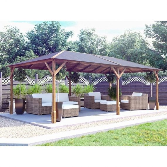 Dunster House Ltd. - Wooden Gazebo Utopia 630 6m x 3m - Heavy Duty Garden Shelter Pressure Treated and Roof Shingles 3895 5055438719746