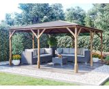 Dunster House Ltd. - Wooden Gazebo Utopia 400 4m x 4m - Heavy Duty Garden Shelter Pressure Treated and Roof Shingles 3892 5055438719739