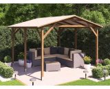 Dunster House Ltd. - Gazebo Slate Effect Gable Roof Garden Shelter Shade - Utopia Open 3.5m x 3m 8384 5055438719722