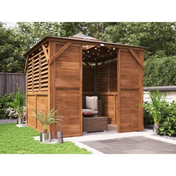 Dunster House Ltd. - Wooden Gazebo with Sides Erin 2.5m x 2.5m - Half Wall Half Louvre and Front Panel Garden Shelter Pressure Treated Hot Tub 4074 5055438715632