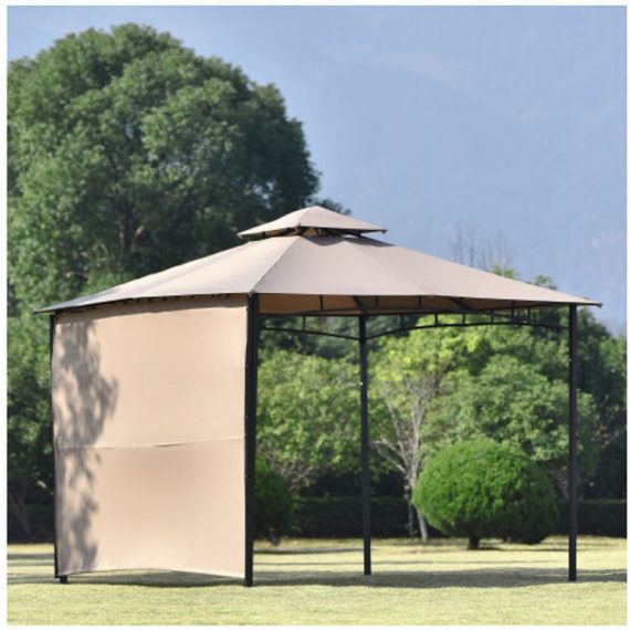 Fyfamily - Metal Patio Gazebo W3m x D3m, Garden Shelter with Covered Area, a Side Panel, 180g/m² Outdoor Shade Shelter with An Extendable Awning AoMX285593AAAGB 5203463702039