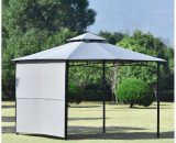 Fyfamily - Metal Patio Gazebo W3m x D3m, Garden Shelter with Covered Area, a Side Panel, 180g/m² Outdoor Shade Shelter with An Extendable Awning Gray AoMX285593AABGB 5203463702022