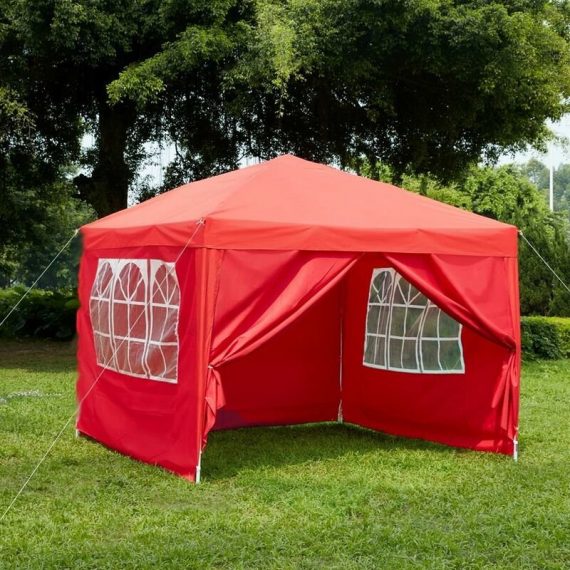 2.5x2.5m Pop Up Gazebo With Sides Outdoor Garden Heavy Duty Party Tent, Red 333758 5056512957788