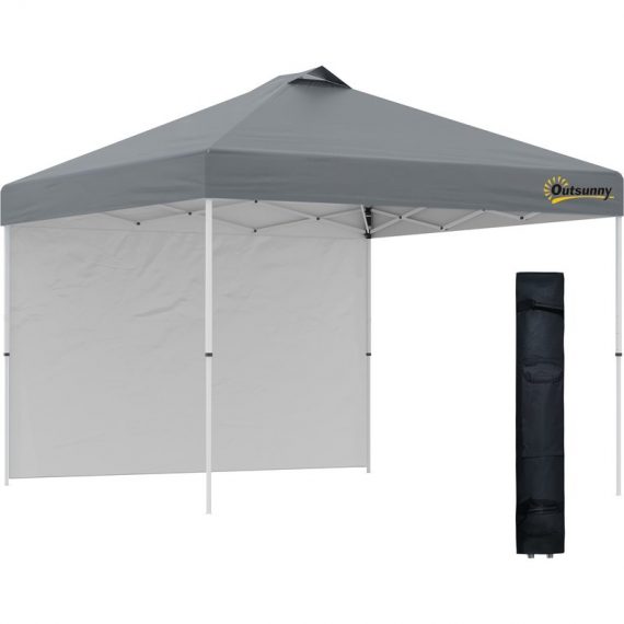 Outsunny 3x(3)M Pop Up Gazebo Tent with 1 Sidewall, Roller Bag, Adjustable Height, Event Shelter Tent for Garden, Patio, Grey 84C-278GY 5056534573898