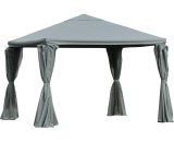 Outsunny 3(m) Garden Gazebo Canopy Party Tent Garden Pavilion Patio Shelter Aluminum Frame with Curtains, Netting Sidewalls, Grey 84C-202 5056399150708